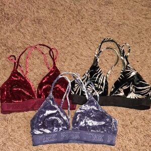 PINK Velvet Bralette Lot. Victoria's Secret All Size S Small  Lot Of 3